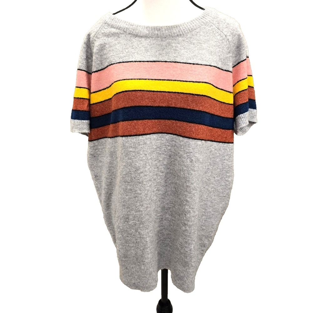 torrid Gray Scoop Neck Sweater with Pink, Yellow, Rust & Navy Stripes